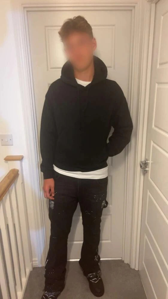 Black Cargo Paint Splatter Flared Jeans