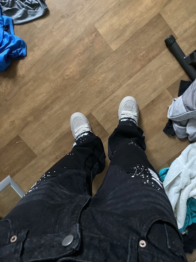 Black Cargo Paint Splatter Flared Jeans