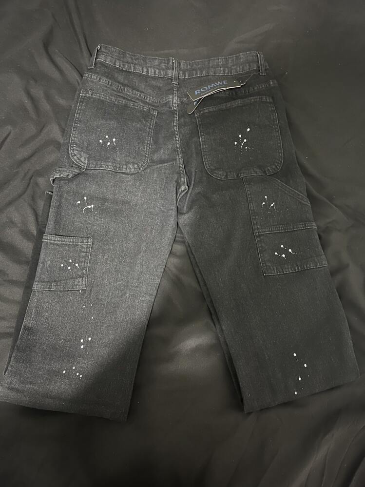 Black Cargo Paint Splatter Flared Jeans