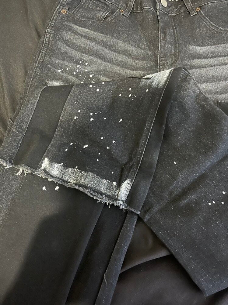 Black Cargo Paint Splatter Flared Jeans