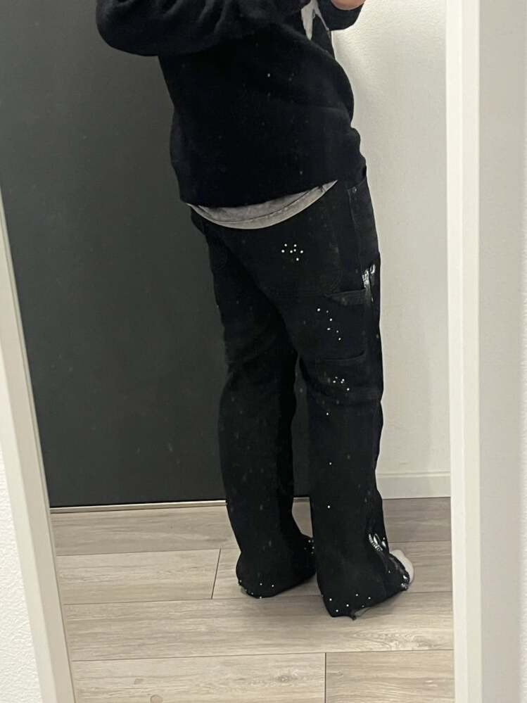 Black Cargo Paint Splatter Flared Jeans